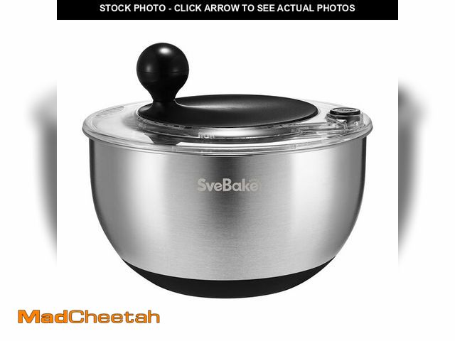 Lot 74-14385588 - SveBake 5.3Qt Stainless Steel Salad Spinner with Stop Button, BPA-Free Vegetable Lettuce Spinner, Tr...
