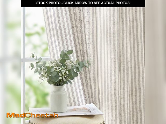 Lot 74-14298448 - jinchan Linen Curtains for Living Room Taupe Grey on Beige Striped Curtains for Bedroom Ticking Stri...