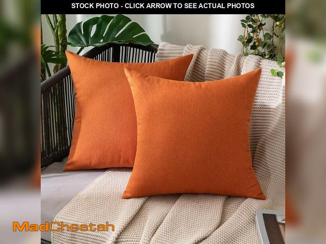 Lot 74-12975345 - MIULEE Pack of 2 Decorative Outdoor Solid Waterproof Fall Throw Pillow Covers Euro Sham Faux Linen G...