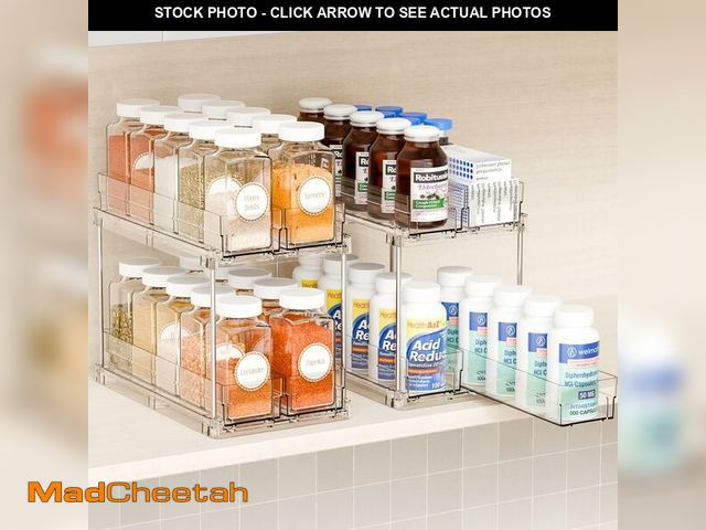 Lot 74-14261726 - Yieach 2 Tier Sliding Spice Racks for Cabinets,2 Pack 10.4'' Deep Narrow Vertical Spice Rack Pull Ou...