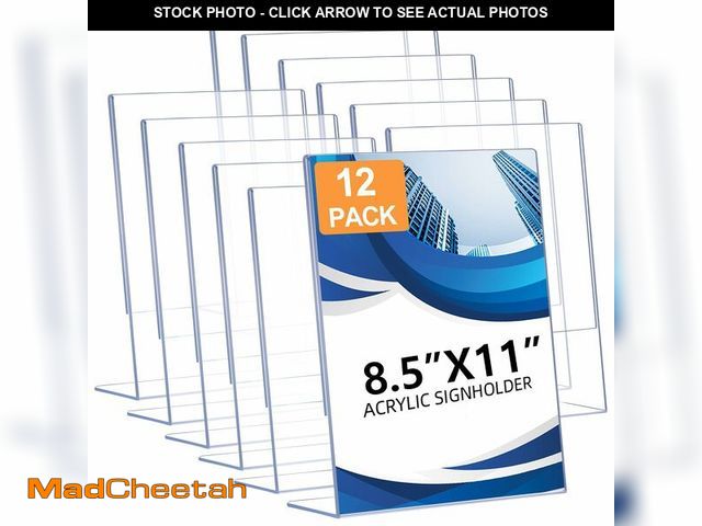 Lot 74-14379583 - DECOHOBO 12 Pack Acrylic Sign Holder 8.5 x 11, Clear Plastic Display Stands for Tabletop, L-Shape Ac...