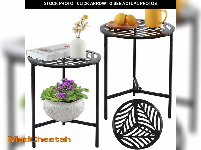 Lot 74-13710299 - Party Zealot Set of 2 Small Round Metal Side Tables, 13-Inch Black Outdoor End Tables for Patio, Bal...