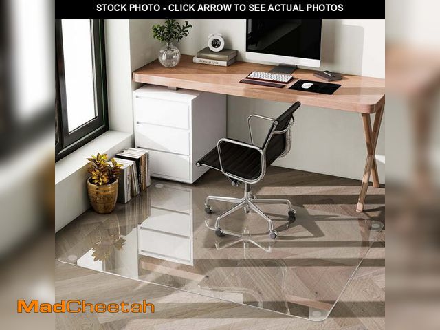 Lot 74-14071035 - YVANLA 36" x 46" Office Chair Glass Mat for Carpet Tempered Glass Floor Mat with 4 Anti-Slip Pads - ...