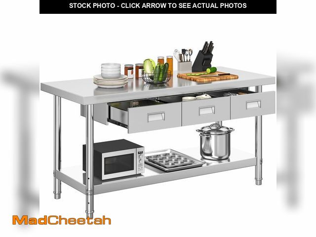 Lot 74-13577523 - YITAHOME 60" X 24" NSF Stainless Steel Table with 3 Drawers, Work Table with Drawer, Metal Table Pre...