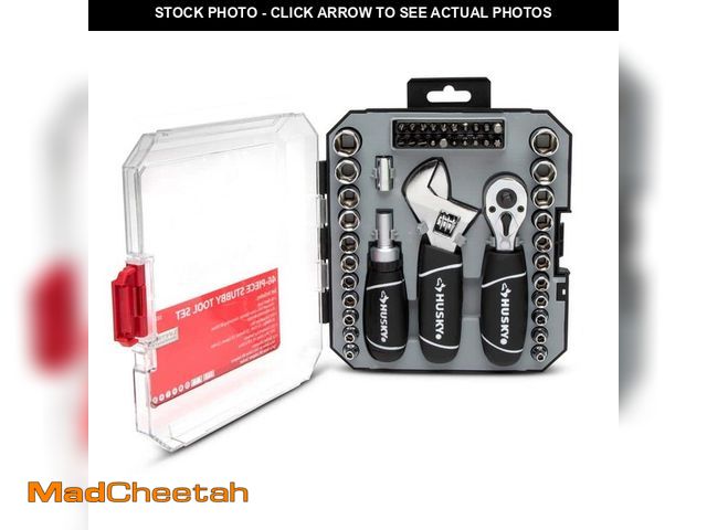 Lot 74-14467930 - *DIRTY/RUSTY/MISSING THREE* Husky 1/4 in. and 3/8 in. Drive Stubby Ratchet and Socket Set (46-Piece)...