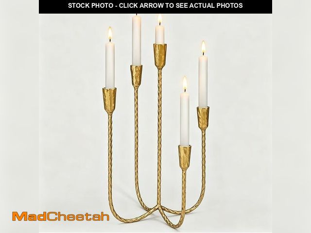 Lot 74-14471894 - 17.5 Inch 5-Arm Candle Cast Iron Metal Candelabra Candlestick Holders - UNUSED