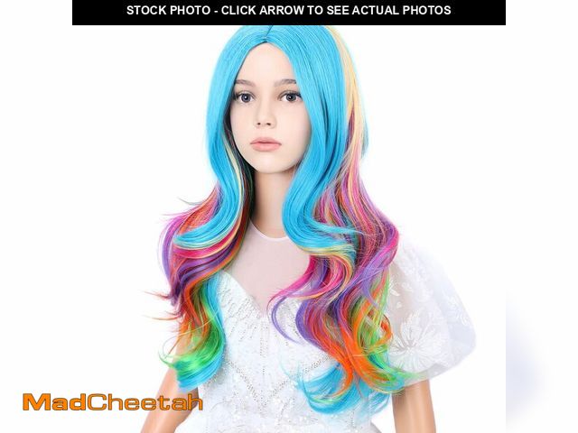 Lot 74-14274042 - WAVELNM Kids Rainbow Wig Colorful Long Wavy Curly Girls Wig Multi-color Middle Part Wavy Synthetic W...