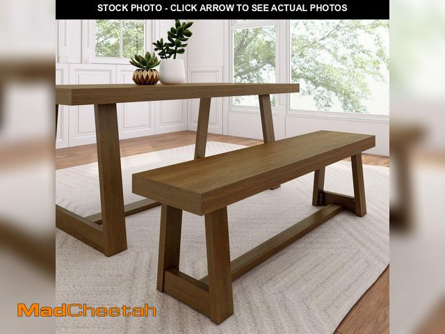 Lot 74-13738434 - PLANK+BEAM Farmhouse 60 in. Pecan Wirebrush Dining Bench - UNUSED