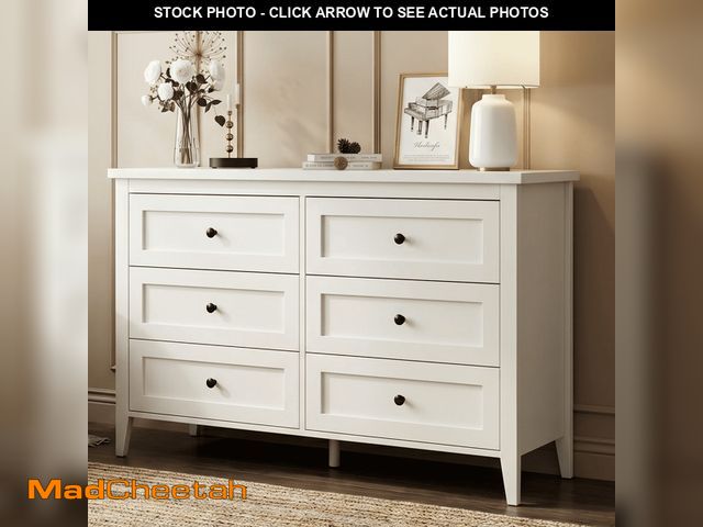 Lot 74-14070882 - RichYa 6 Drawer Dresser for Bedroom,Chest of Drawers with Metal Knobs,Dresser for Closet,Kids,White ...
