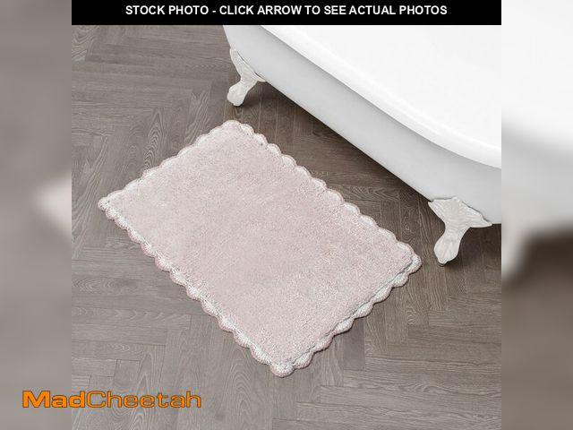 Lot 74-14067396 - Laura Ashley Heathered Crochet Border 100% Cotton 20" x 32" Skid-Resistant Bath Rug, Blush Pink - UN...