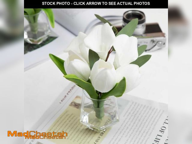 Lot 74-12039029 - Laelfe Artificial Flowers in Small Vase - Real Touch Fake Tulip+ Calla Lily Flowers Arrangemets in G...