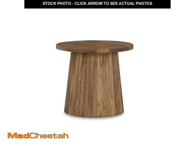 Lot 74-12584988 - Signature DESIGN BY ASHLEY Ceilby 20 in. Brown Round Wood End Table with Pedestal Base - UNUSED