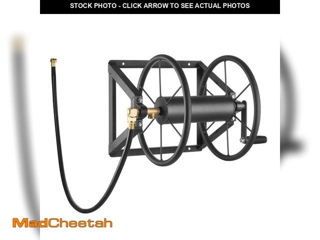 Lot 74-13225232 - ESILOO Wall Mounted Garden Hose Reel-200ft Heavy-Duty Steel with Brass Fittings, Space-Saving Manual...