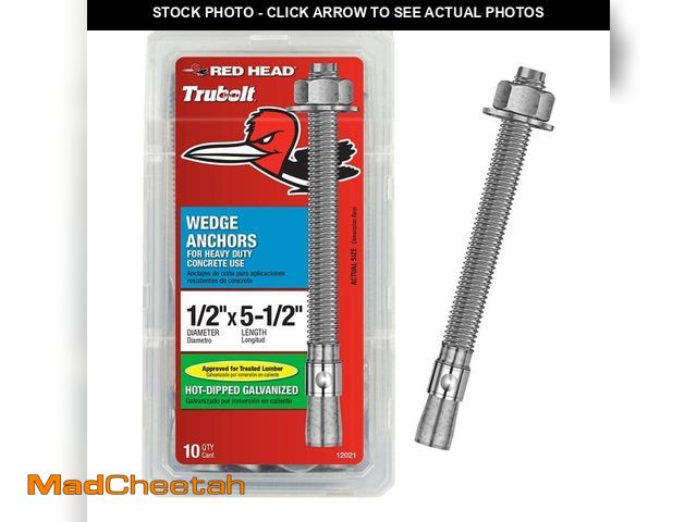 Lot 74-12683833 - Red Head 1/2 in. x 5-1/2 in. Hot-Dipped Galvanized Steel Hex-Nut-Head Indoor/Outdoor Concrete Wedge ...