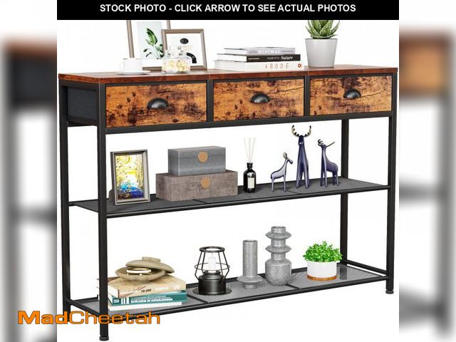 Lot 74-12436307 - Furologee Entryway Table, 38'' Console Sofa Table with 3 Fabric Drawers, Industrial Entry Way Table ...