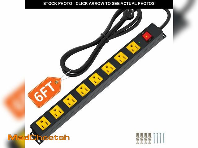 Lot 74-13957427 - 8 Outlet Long Power Strip, 2100J Surge Protector Heavy Duty 6FT Cord Wide Spaced and Wall Mount Meta...