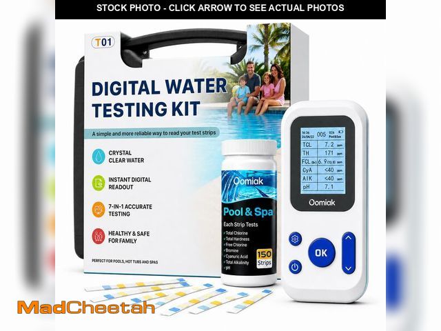 Lot 74-14207903 - Digital Pool Water Test Kit with 150 Test Strips, Oomiak 7-in-1 Professional Electronic Water Tester...