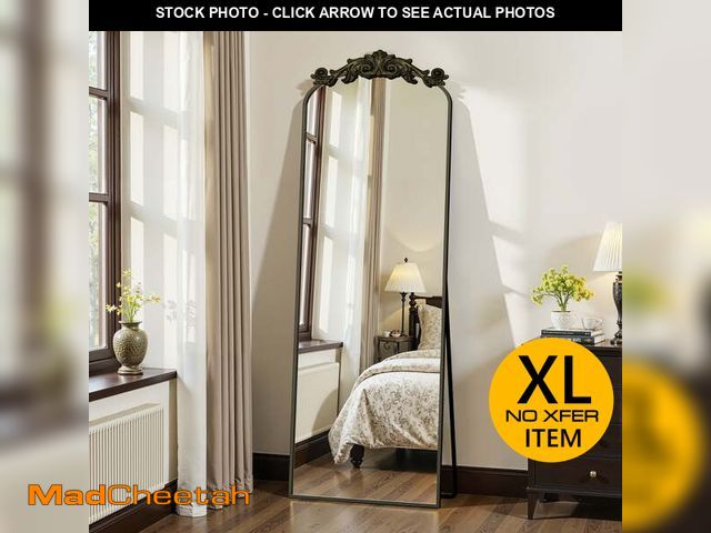 Lot 74-14070473 - Antok 64"x21" Vintage Arched Full-Length Mirror with Carved Metal Frame, Baroque-Style, Bronze - UNU...