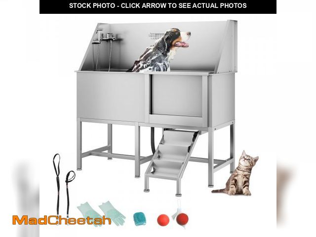 Lot 74-12262009 - 62" Professional Stainless Steel Dog Bathing Station, Large Dog Washing Station W/Dog Bath Brush, Wa...