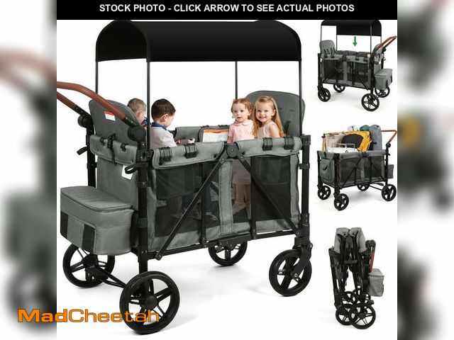 Lot 74-13016373 - Vomeast Wagon Stroller for 4 Kids, 3-in-1 Stroller Wagon with Canopy, 5-Point Harness, Adjustable Ha...