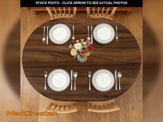 Lot 74-13956065 - Wood Grain 48 x 68 Inch Oval Fitted Tablecloth with Elastic Edged, Waterproof Oil Proof Wipeable Obl...