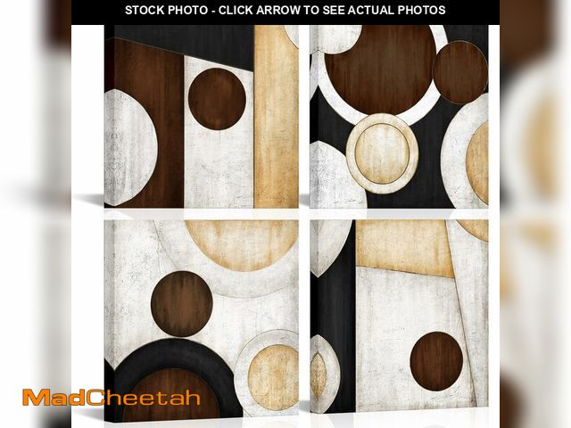 Lot 74-13571632 - LoveHouse Abstract Canvas Wall Art Taupe Brown and Yellow Geometric Circle Painting Pictures Modern ...