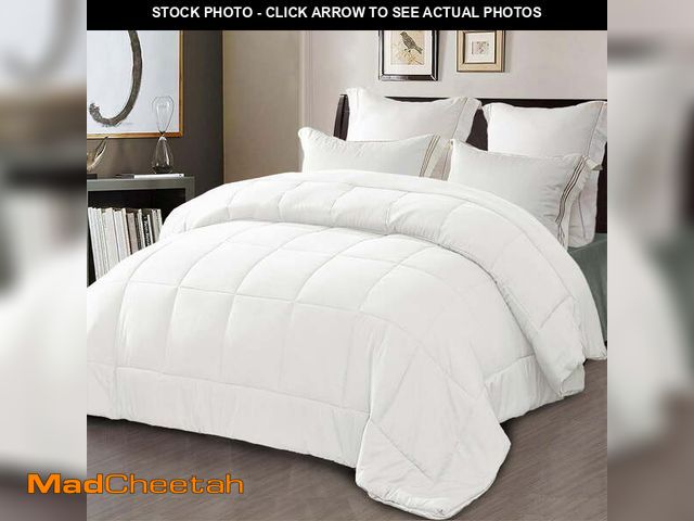 Lot 74-12767871 - Exclusivo Mezcla Queen Comforter Set White, 3-Piece Solid Comforter Duvet Insert with Corner Tabs, L...