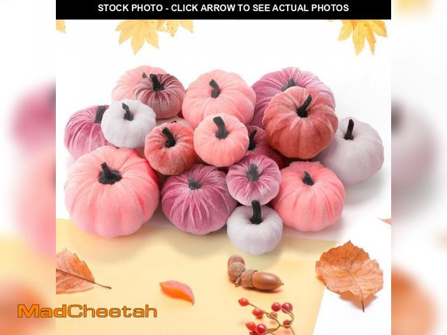 Lot 74-12309540 - Lonfliness 18Pcs Fall Velvet Pumpkin Harvest Decoration Assorted Faux Pink Small Fabric Foam Pumpkin...