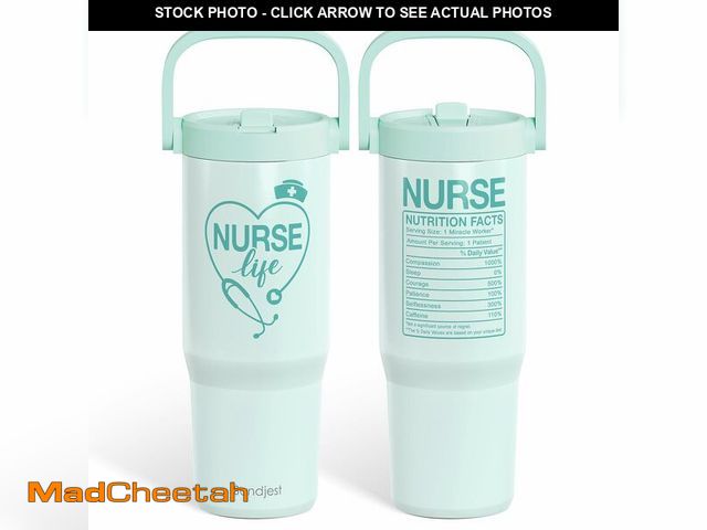 Lot 74-13965116 - SANDJEST Nurse Life Stainless Steel Straw Lid Tumbler 30oz with Carry Handle for Women Girls, Insula...