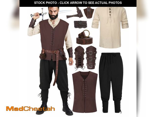 Lot 74-12716512 - Renaissance Costume Men Medieval Viking Costume Male Adult Pirate Vest Shirt Pants Renn Fest Hallowe...