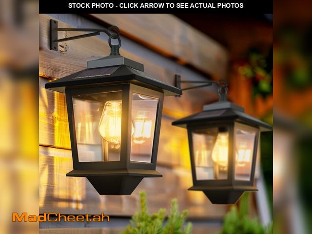 Lot 74-14151469 - PASAMIC 2 Pack Solar Wall Lanterns,Outdoor Hanging Lights with 4 Solar Panels,Dusk to Dawn Led Outdo...