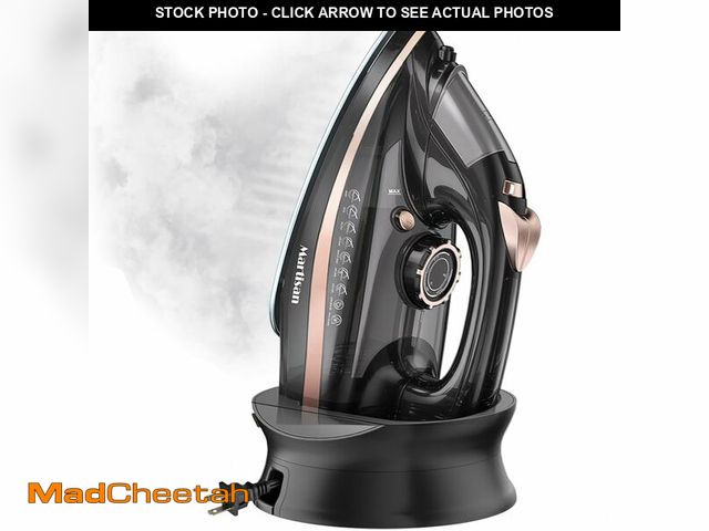 Lot 74-14150149 - Martisan Cordless Iron for Clothes, 1600W, Wireless, Rapid Heating, Retractable Cord, Power Charging...