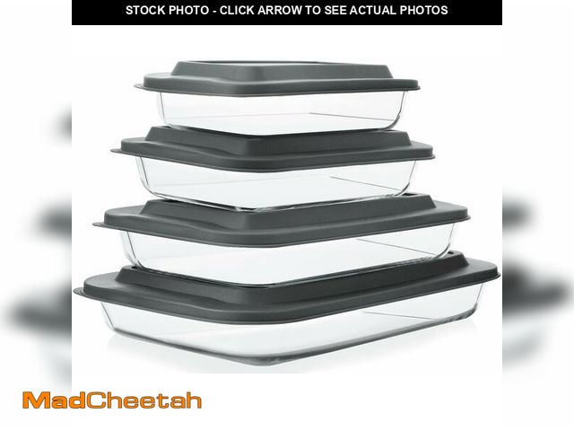 Lot 74-13563639 - 8-Piece Deep Glass Baking Dish Set with Plastic lids,Rectangular Glass Bakeware Set with Lids, Bakin...