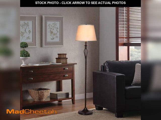 Lot 74-12557382 - Hampton Bay Rhodes 58.50 in. Bronze Floor Lamp with Natural Linen Shade - UNUSED