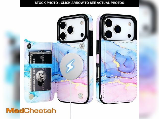 Lot 74-14381153 - HAOPINSH Wallet Case for iPhone 17 Pro, Compatible with MagSafe Wireless Charging, Pink Blue Marble ...