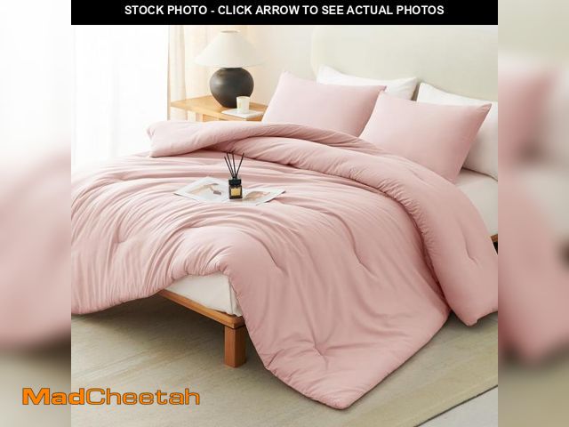 Lot 74-12048524 - CozyLux Blush Pink Queen Comforter Set for Girls, 3 Pieces Women Solid Breathable Quilted Bedding Se...