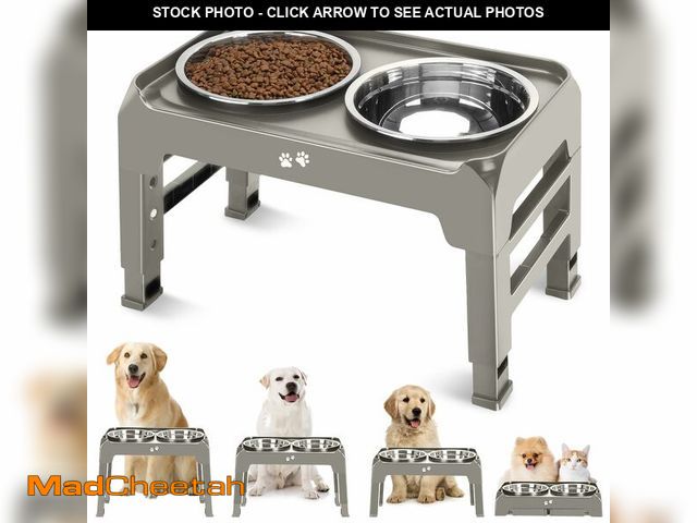 Lot 74-14208248 - Elevated Bowls, 4 Height Adjustable Raised Stand With 2 Thick 50oz Stainless Steel Food Bowls, Non-S...