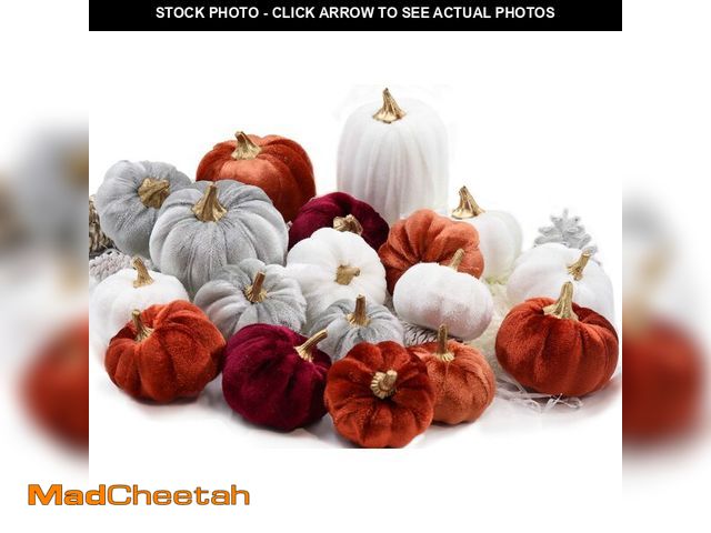 Lot 74-12717771 - Thanksgiving Velvet Pumpkins, 18 PCS Fall Table Decorations for Home, Artificial Pumpkins Set for Fa...