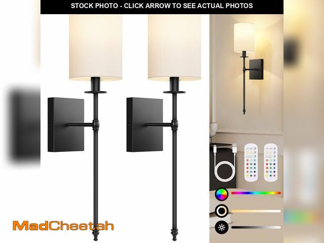 Lot 74-12769399 - 24.8 Inch Black Battery Operated Wall Sconces Set of 2, Rechargeable Wireless Wall Lights with Remot...