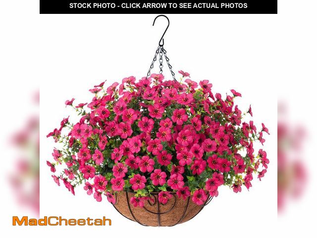 Lot 74-14381572 - HyeFlora Artificial Fake Hanging Plants Flowers Basket for Outdoor Outside Porch Summer Decoration, ...
