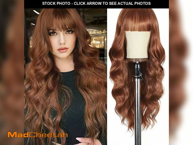 Lot 74-13575820 - UNNYMGER Auburn Wigs with Bangs Long curly wavy Wig for Women Natural Auburn Wig Wear and Go Synthet...