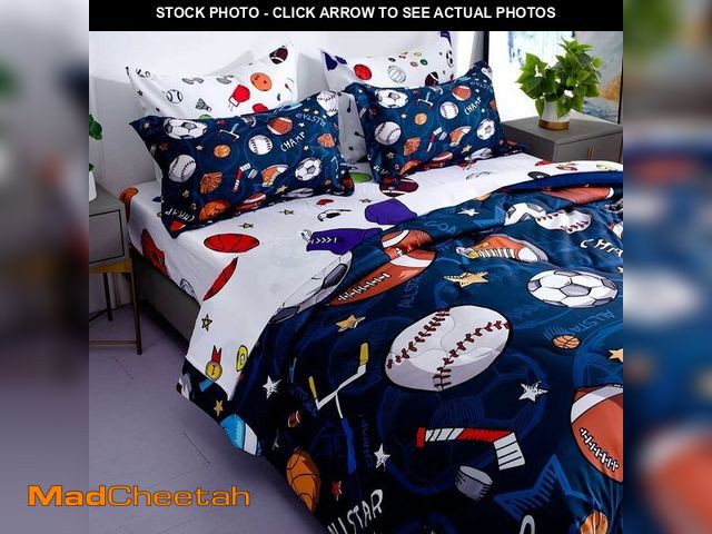 Lot 74-14356759 - Wajade Sports Comforter Set Bed in A Bag Full Size 7 Piece 3D Soccer Basketball Baseball Football Be...