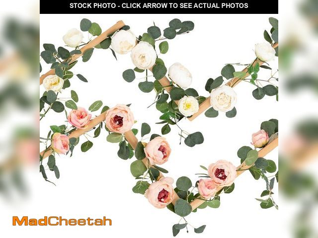 Lot 74-12602826 - Floweroyal 2 Pack Artificial Flower Garlands 11.2FT Eucalyptus Garlands with Flowers 8 Head Peony Fl...