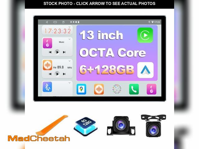 Lot 74-12713400 - JMANCE 6+128GB 13 inch Double Din Touch Screen Android Car Stereo with Front and Rear Camera Octa Co...