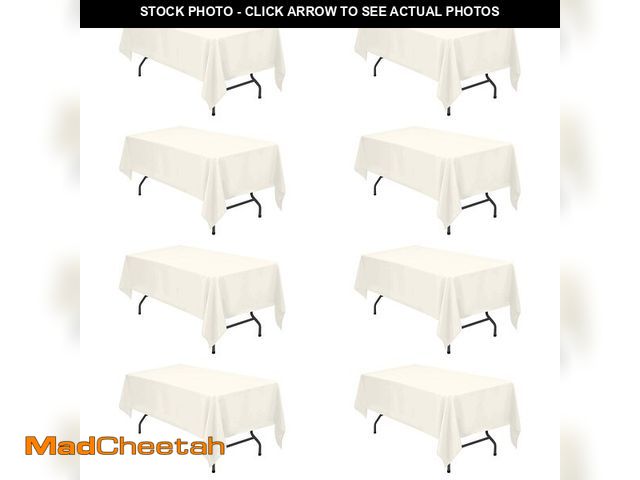 Lot 74-13567150 - BRILLMAX 8 Pack Ivory Tablecloths 60 x 102 Inch for 6ft Rectangle Tables - 150 GSM Polyester Fabric,...