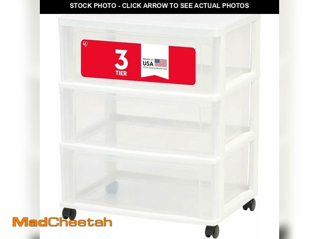 Lot 74-13042162 - IRIS USA Plastic Drawer Storage Organizer Rolling Cart, with Wheels Casters, 3-Drawers, for Art Craf...