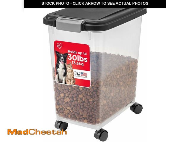 Lot 74-13040329 - IRIS USA Airtight Dog Food Storage Container, Up to 30 lbs, Attachable Wheels, for Dog Cat Bird and ...