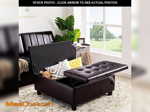 Lot 74-12492395 - MAYKOOSH 35-Inch Tufted Upholstered Lift-Top Ottoman Bench, Large Square Storage Coffee Table, Footr...