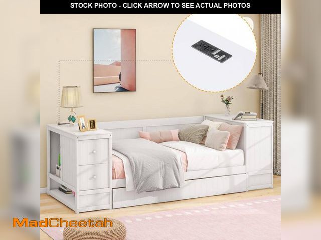 Lot 74-12087769 - Qualler White Twin Size Daybed with Trundle and Charging Station - UNUSED