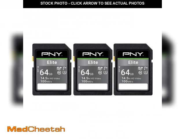 Lot 74-12441036 - PNY 64GB Elite Class 10 U1 V10 SDXC Flash Memory Card - 100MB/s Read, Class 10, U1, V10, Full HD, UH...
